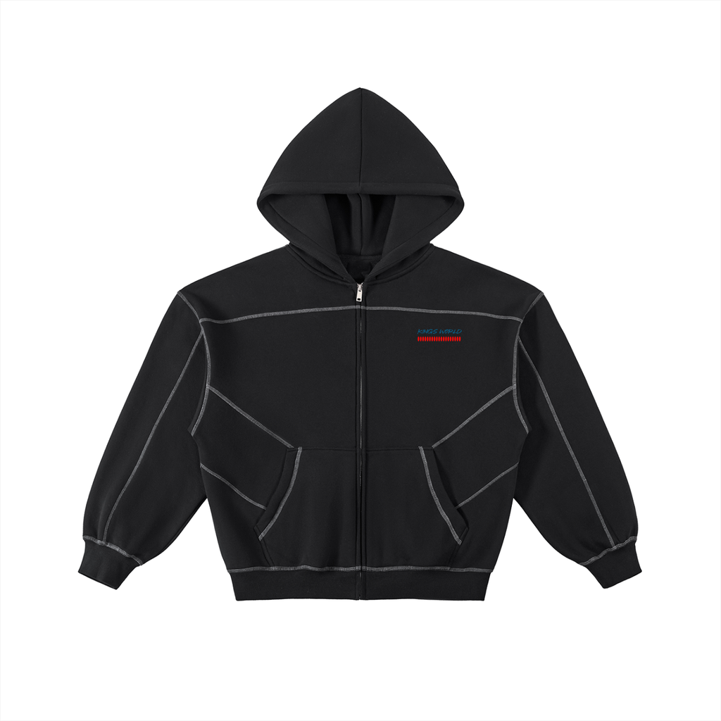 Contrast-Stitched Boxy Fleece Hoodie
