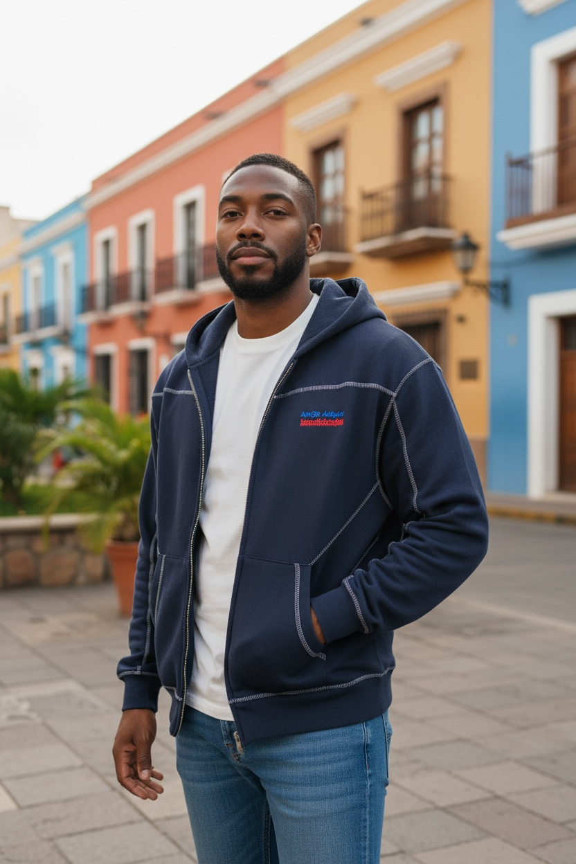 Contrast-Stitched Boxy Fleece Hoodie