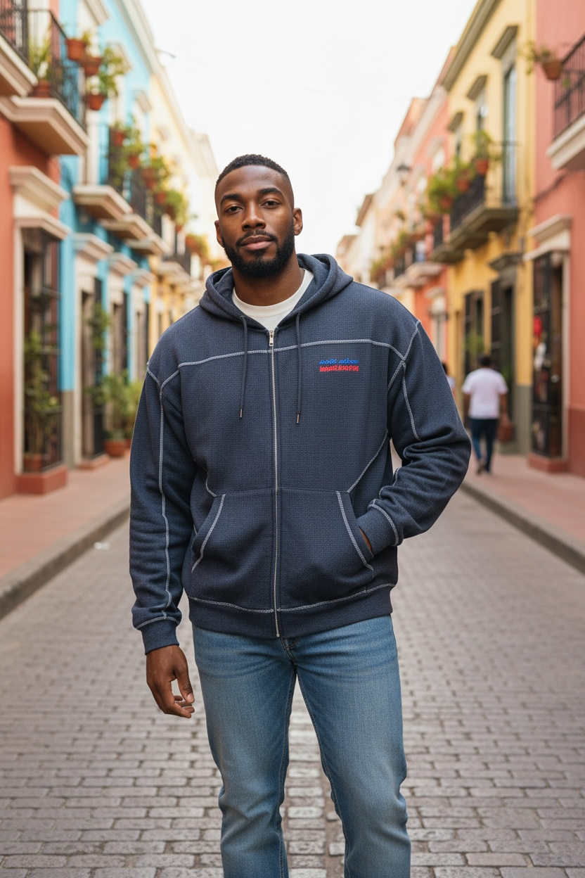 Contrast-Stitched Boxy Fleece Hoodie