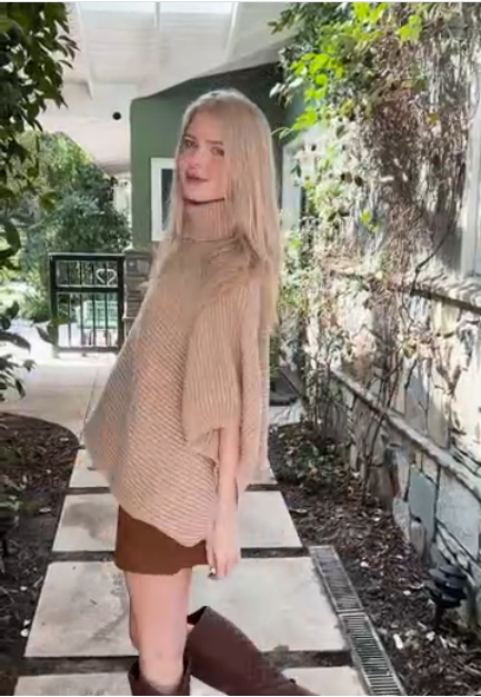 Turtleneck Ribbed Knit Poncho w/ Armholes