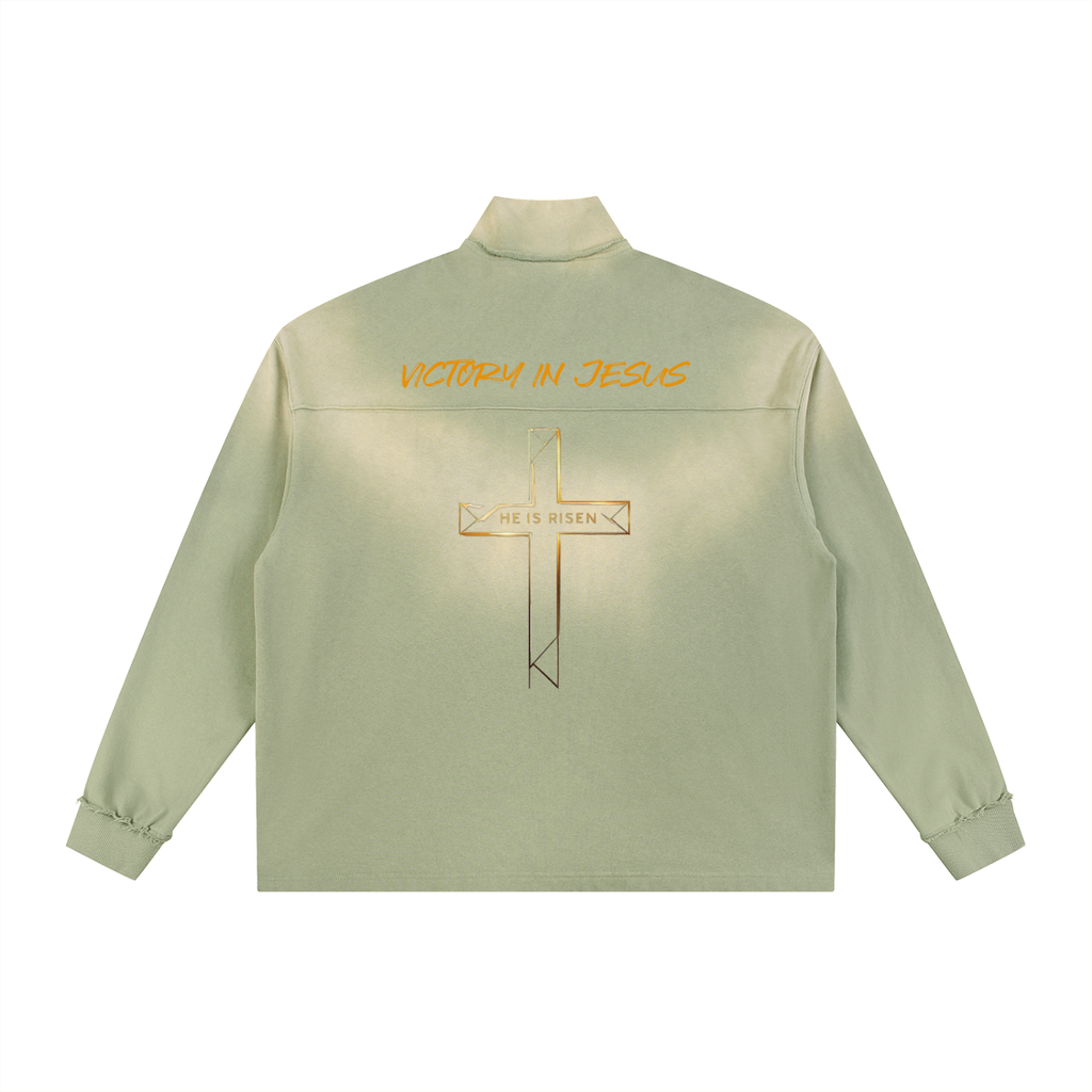 Sun Fade Raw Edge Quarter-Zip Sweatshirt