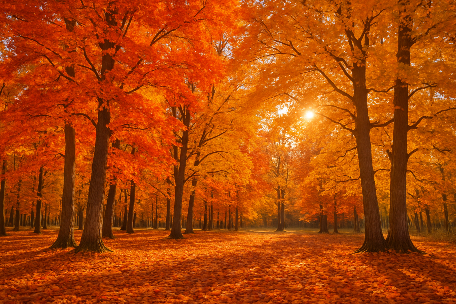 Fall season with trees and leaves on the ground